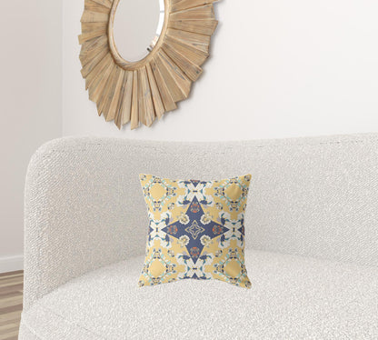 16" X 16" Yellow And Blue Zippered Geometric Indoor Outdoor Throw Pillow