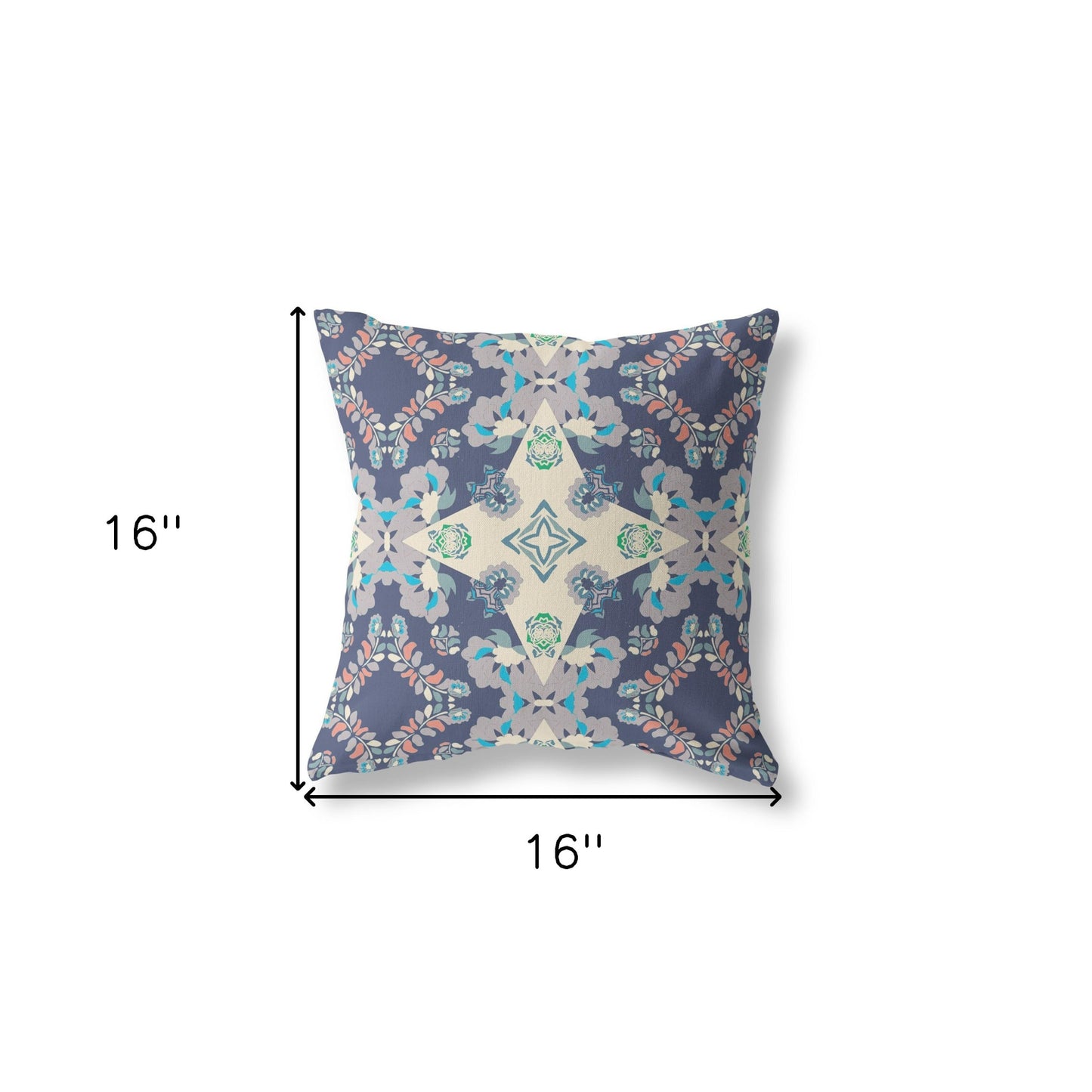 16" X 16" Blue And White Zippered Geometric Indoor Outdoor Throw Pillow