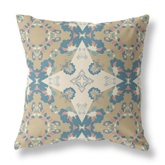 16" X 16" Muted Teal Zippered Geometric Indoor Outdoor Throw Pillow