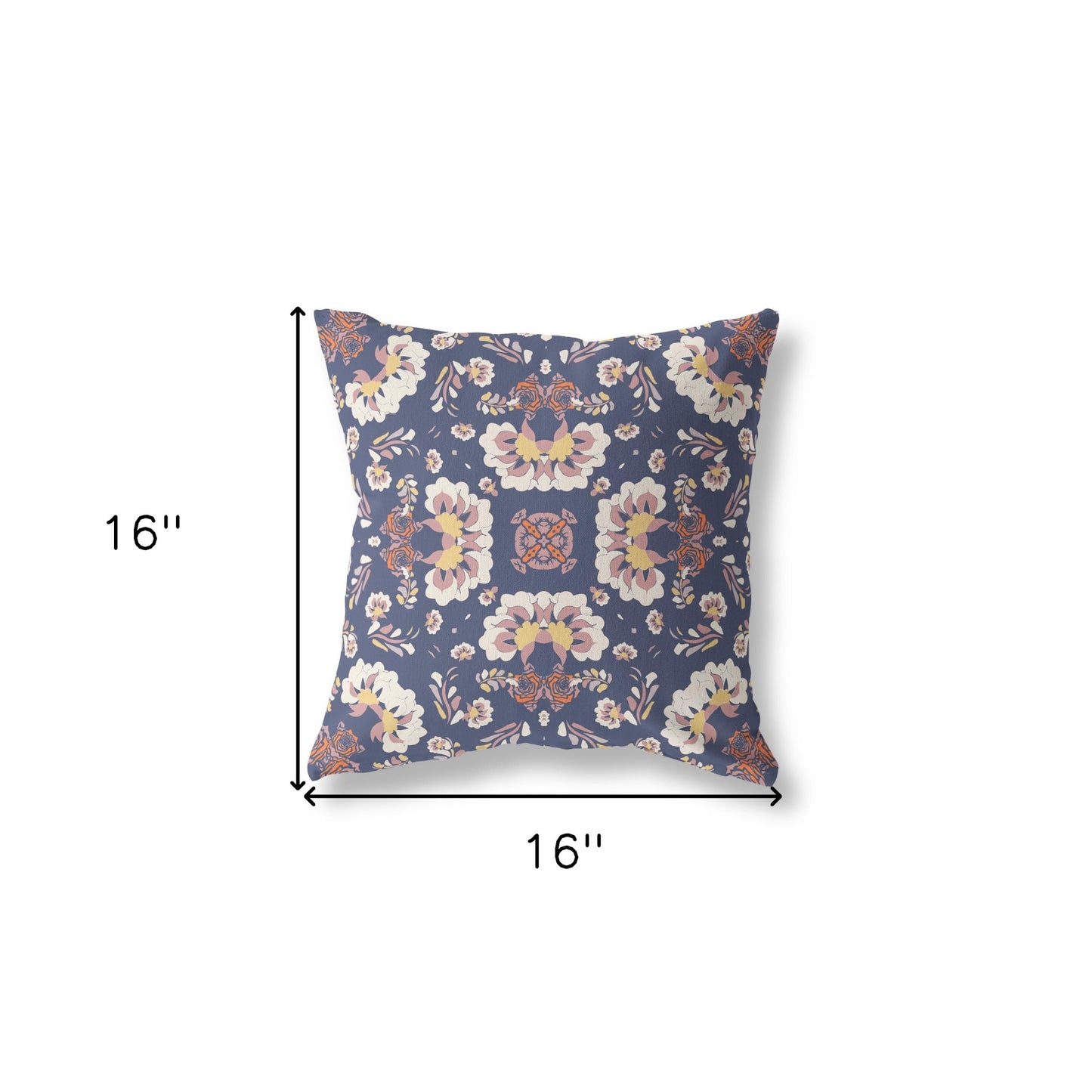 16" X 16" Blue And White Zippered Geometric Indoor Outdoor Throw Pillow