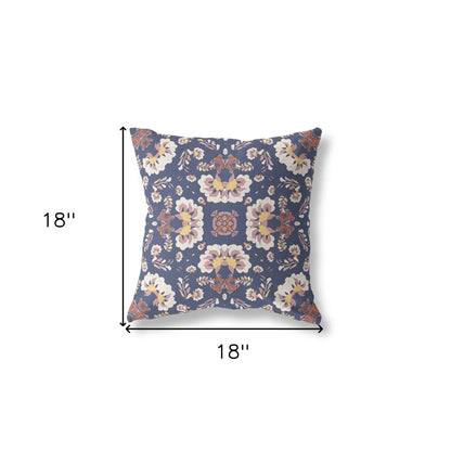 18" X 18" Blue And White Zippered Geometric Indoor Outdoor Throw Pillow