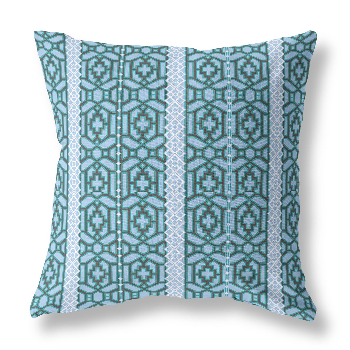 18" X 18" Blue And Brown Zippered Geometric Indoor Outdoor Throw Pillow