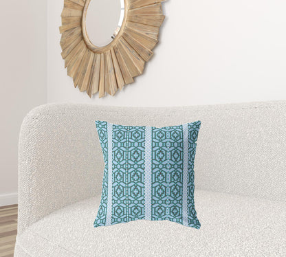 18" X 18" Blue And Brown Zippered Geometric Indoor Outdoor Throw Pillow