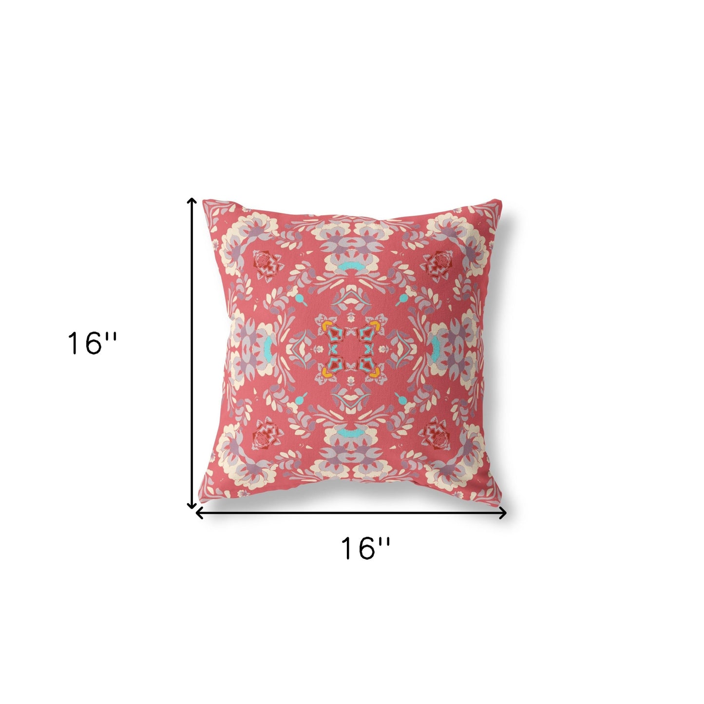 16" X 16" Red Zippered Geometric Indoor Outdoor Throw Pillow