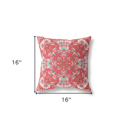 16" X 16" Red Zippered Geometric Indoor Outdoor Throw Pillow