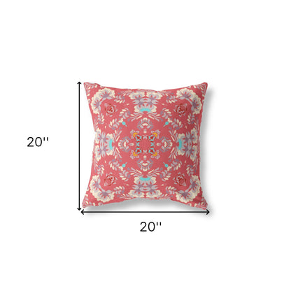 18" X 18" Red Zippered Geometric Indoor Outdoor Throw Pillow