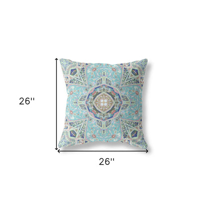 18" X 18" Aqua Zippered Geometric Indoor Outdoor Throw Pillow Cover & Insert