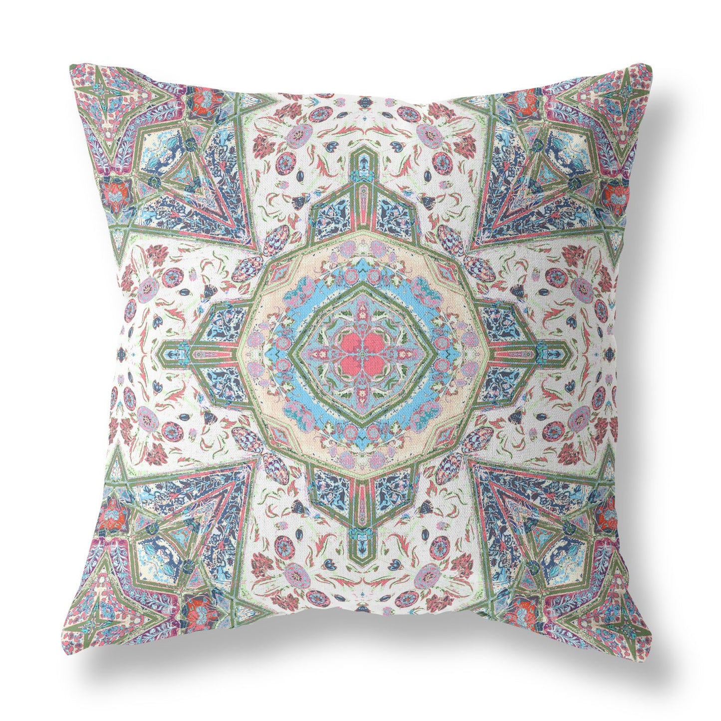 18" X 18" Pink And Green Zippered Geometric Indoor Outdoor Throw Pillow Cover & Insert