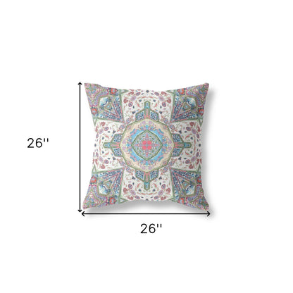 18" X 18" Pink And Green Zippered Geometric Indoor Outdoor Throw Pillow Cover & Insert