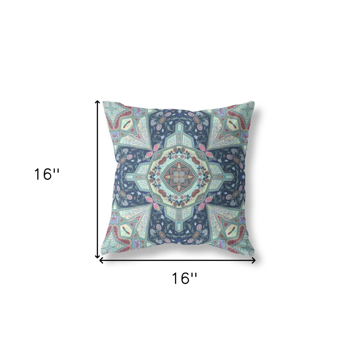 16" X 16" Indigo Zippered Geometric Indoor Outdoor Throw Pillow Cover & Insert