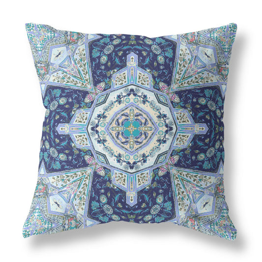 16" X 16" Indigo Zippered Geometric Indoor Outdoor Throw Pillow Cover & Insert