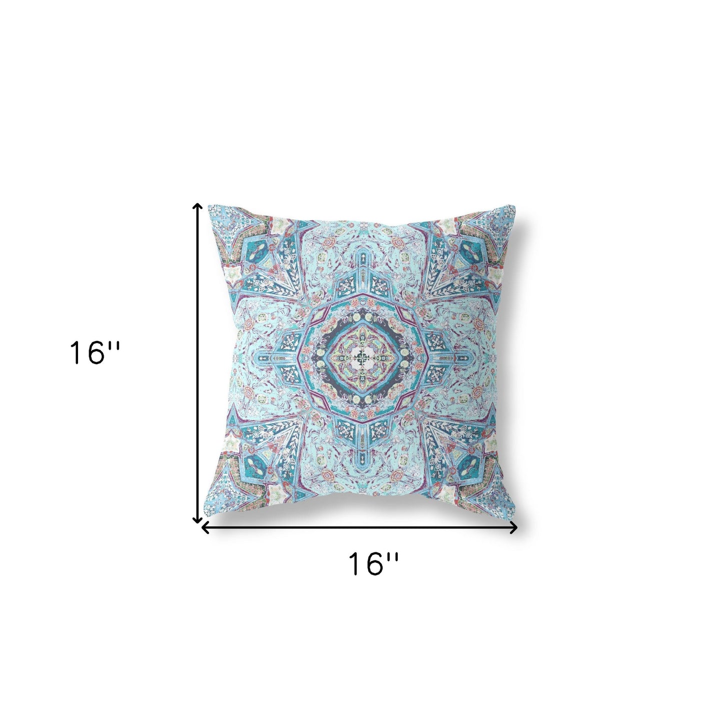 16" X 16" Light Blue Zippered Geometric Indoor Outdoor Throw Pillow Cover & Insert