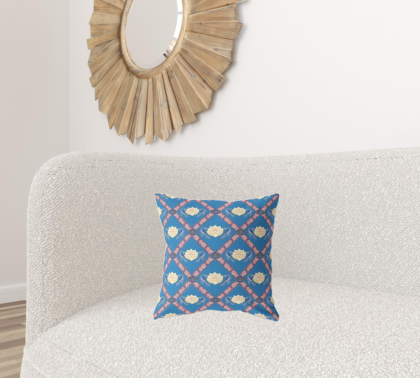 16" X 16" Blue And Pink Zippered Geometric Indoor Outdoor Throw Pillow