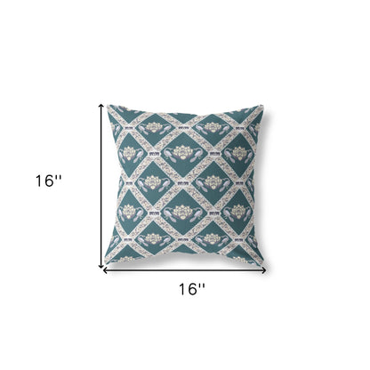 16" X 16" Dark Blue And Gray Zippered Geometric Indoor Outdoor Throw Pillow