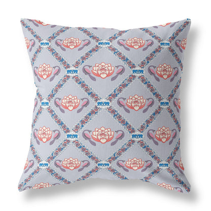 16" X 16" Gray And Blue Zippered Geometric Indoor Outdoor Throw Pillow