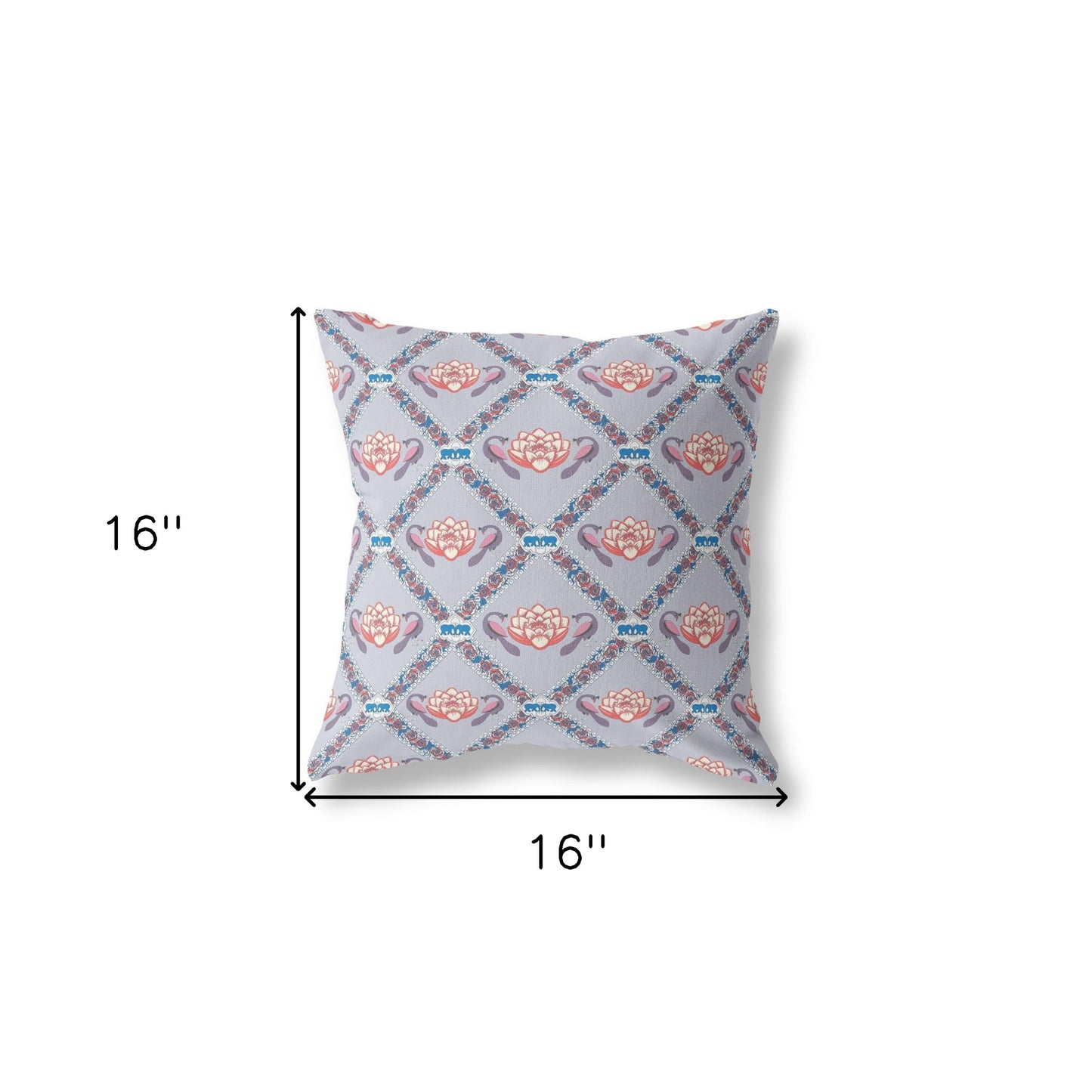 16" X 16" Gray And Blue Zippered Geometric Indoor Outdoor Throw Pillow