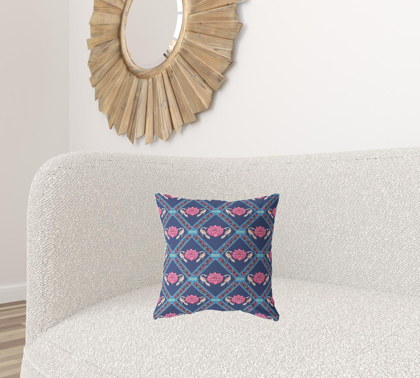 16" X 16" Indigo And Pink Zippered Geometric Indoor Outdoor Throw Pillow