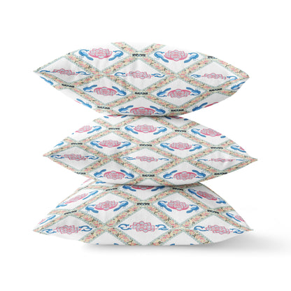 16" X 16" White And Gray Zippered Geometric Indoor Outdoor Throw Pillow