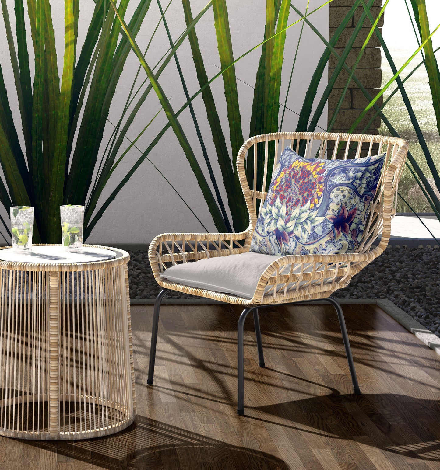 18"x18" Blue Gray Yellow Red Zippered Broadcloth Geometric Throw Pillow