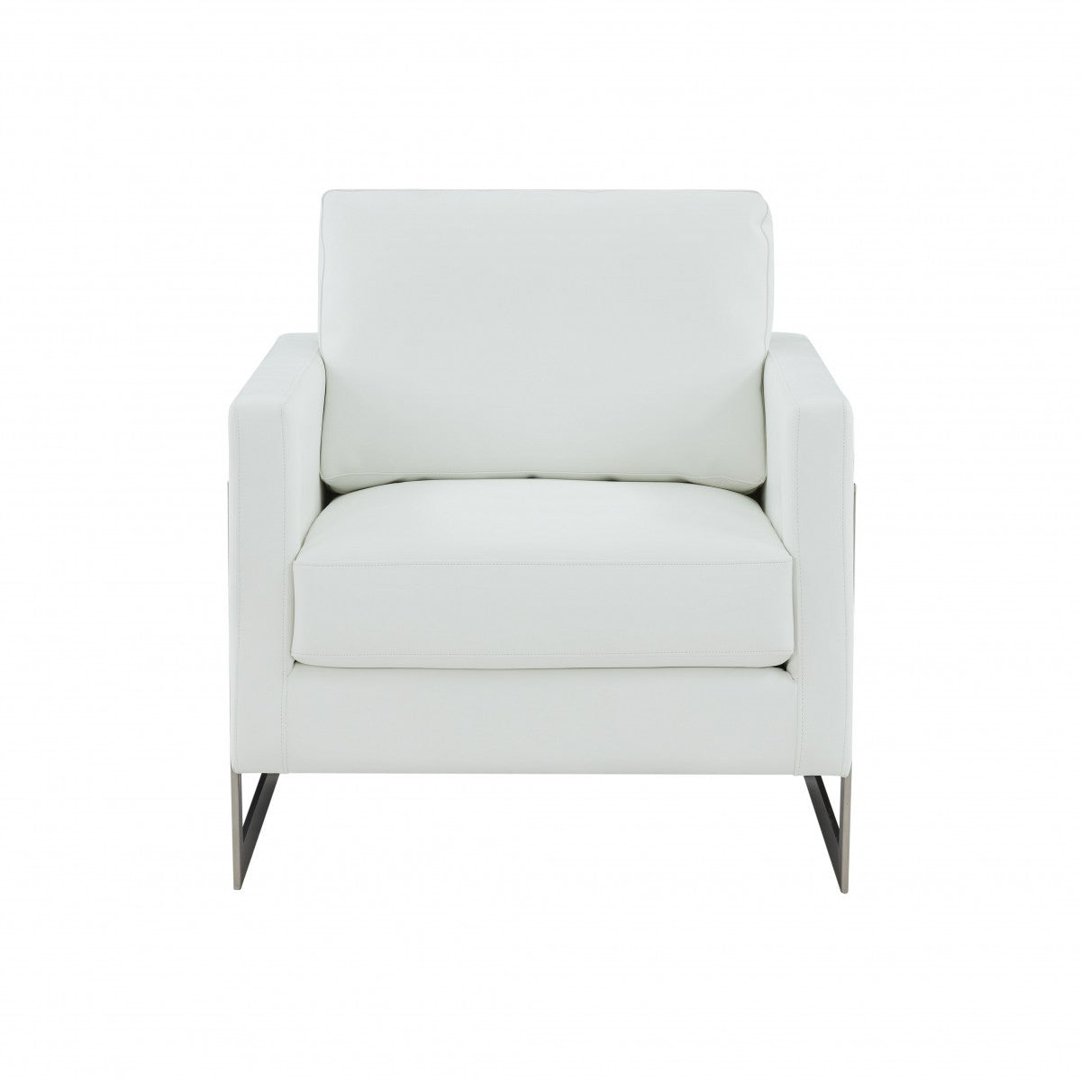 34" White And Silver Faux Leather Arm Chair