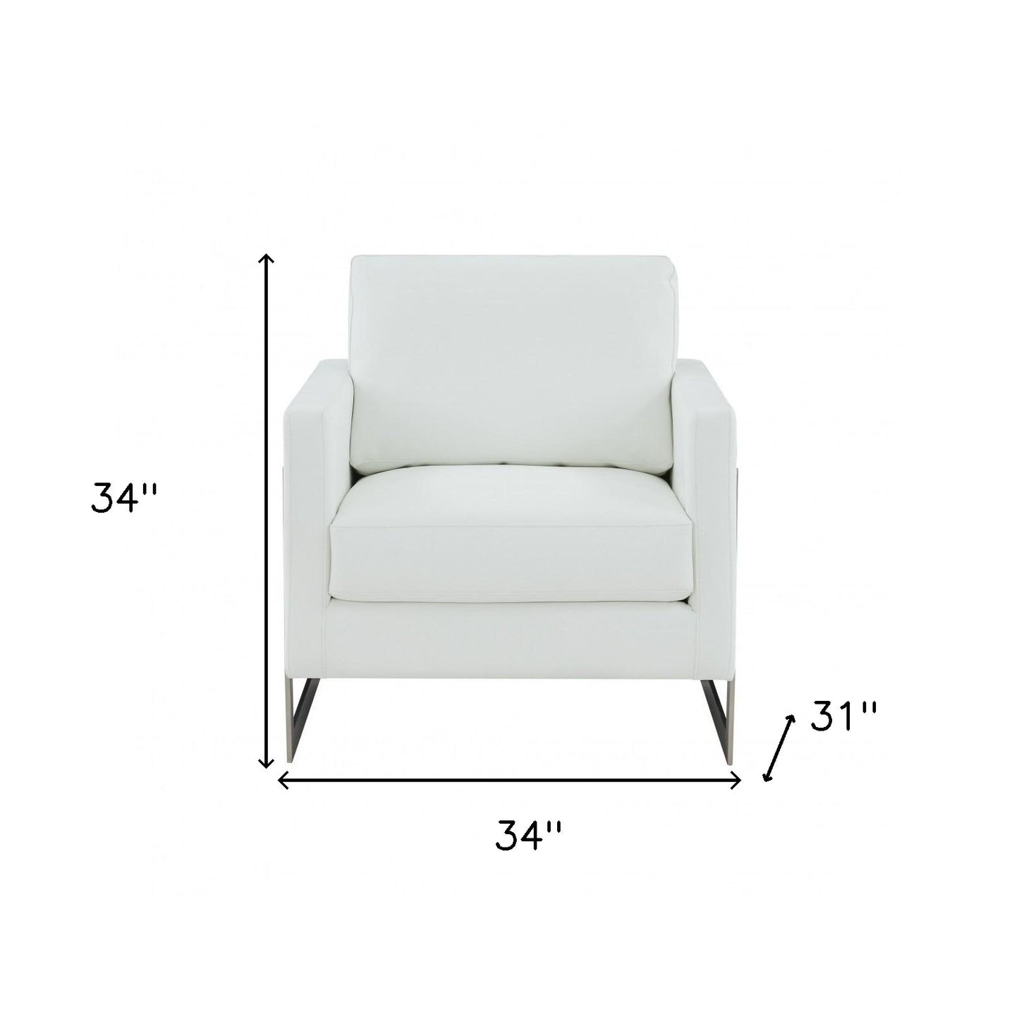 34" White And Silver Faux Leather Arm Chair