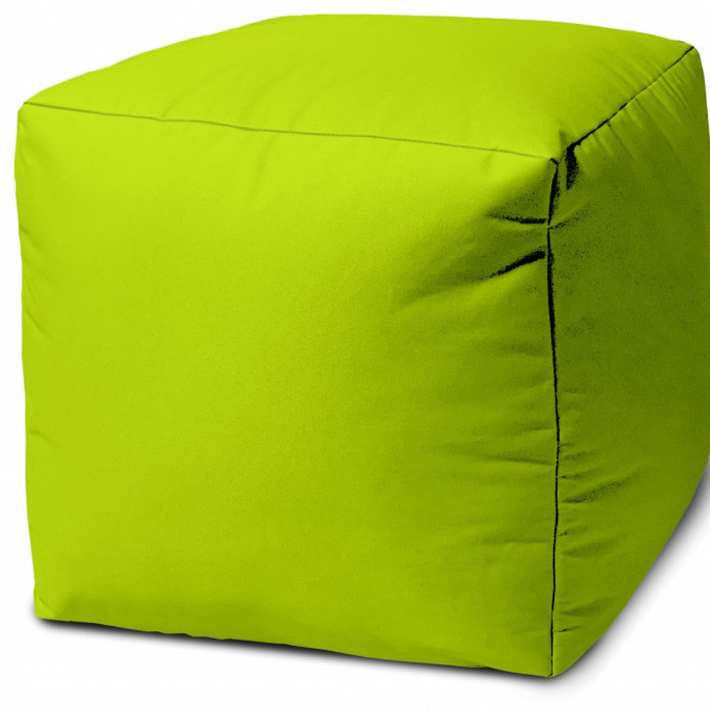 17" Lime Green Canvas Cube Outdoor Pouf Ottoman