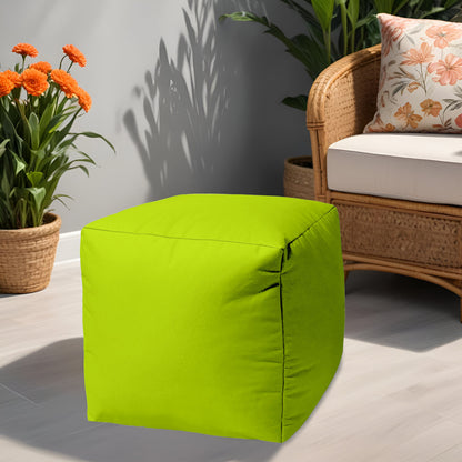 17" Lime Green Canvas Cube Outdoor Pouf Ottoman