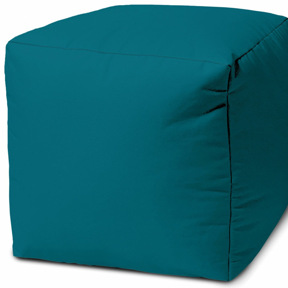 17" Cool Dark Teal Solid Color Indoor Outdoor Pouf Ottoman