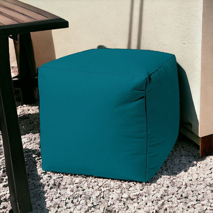 17" Cool Dark Teal Solid Color Indoor Outdoor Pouf Ottoman