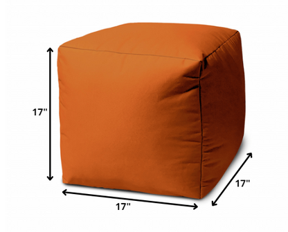 17" Cool Orange Solid Color Indoor Outdoor Pouf Ottoman