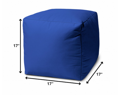 17" Blue Canvas Cube Outdoor Pouf Ottoman