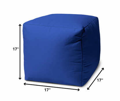 17" Blue Canvas Cube Outdoor Pouf Ottoman