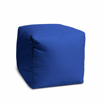 17" Blue Canvas Cube Outdoor Pouf Ottoman