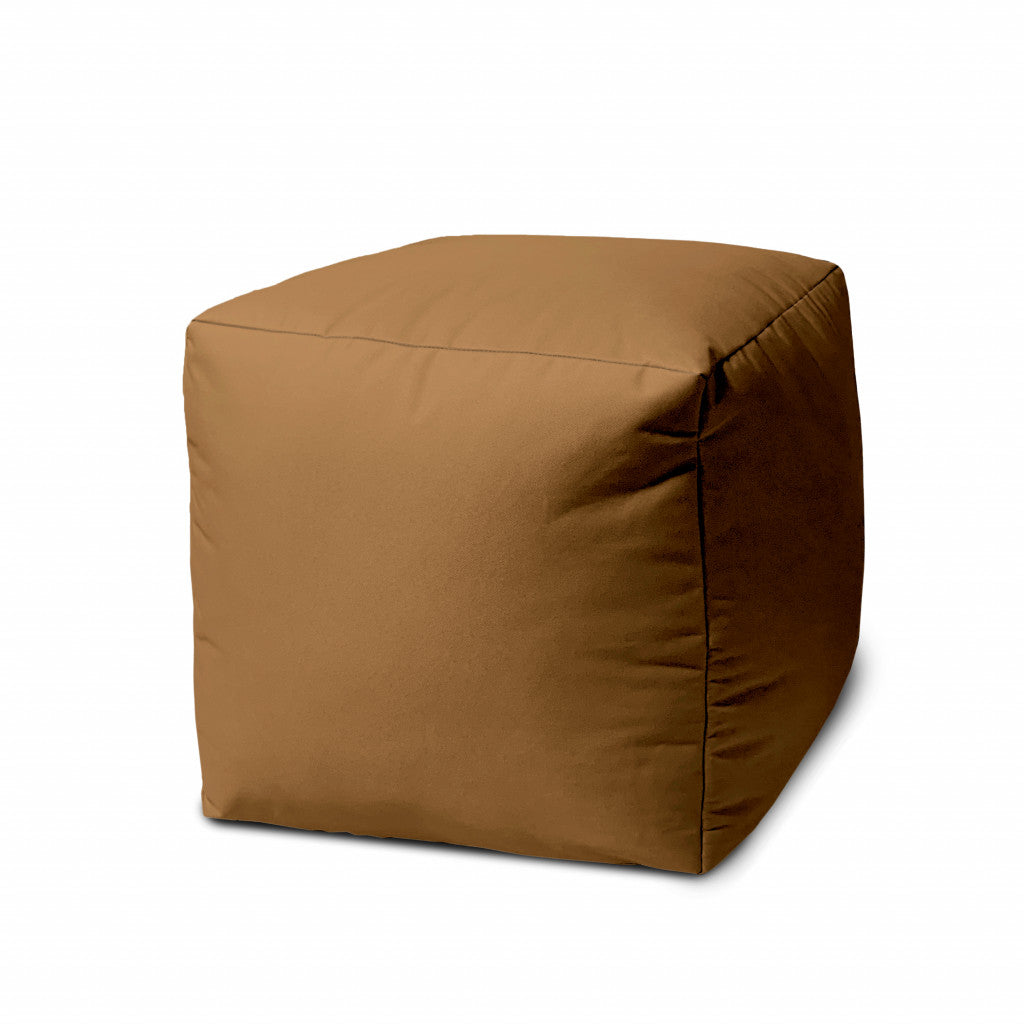 17" Brown Canvas Cube Outdoor Pouf Ottoman