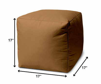 17" Brown Canvas Cube Outdoor Pouf Ottoman