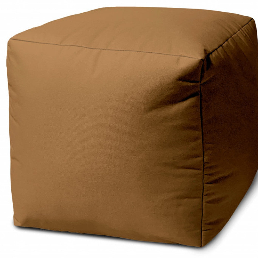 17" Brown Canvas Cube Outdoor Pouf Ottoman