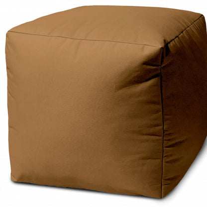 17" Brown Canvas Cube Outdoor Pouf Ottoman