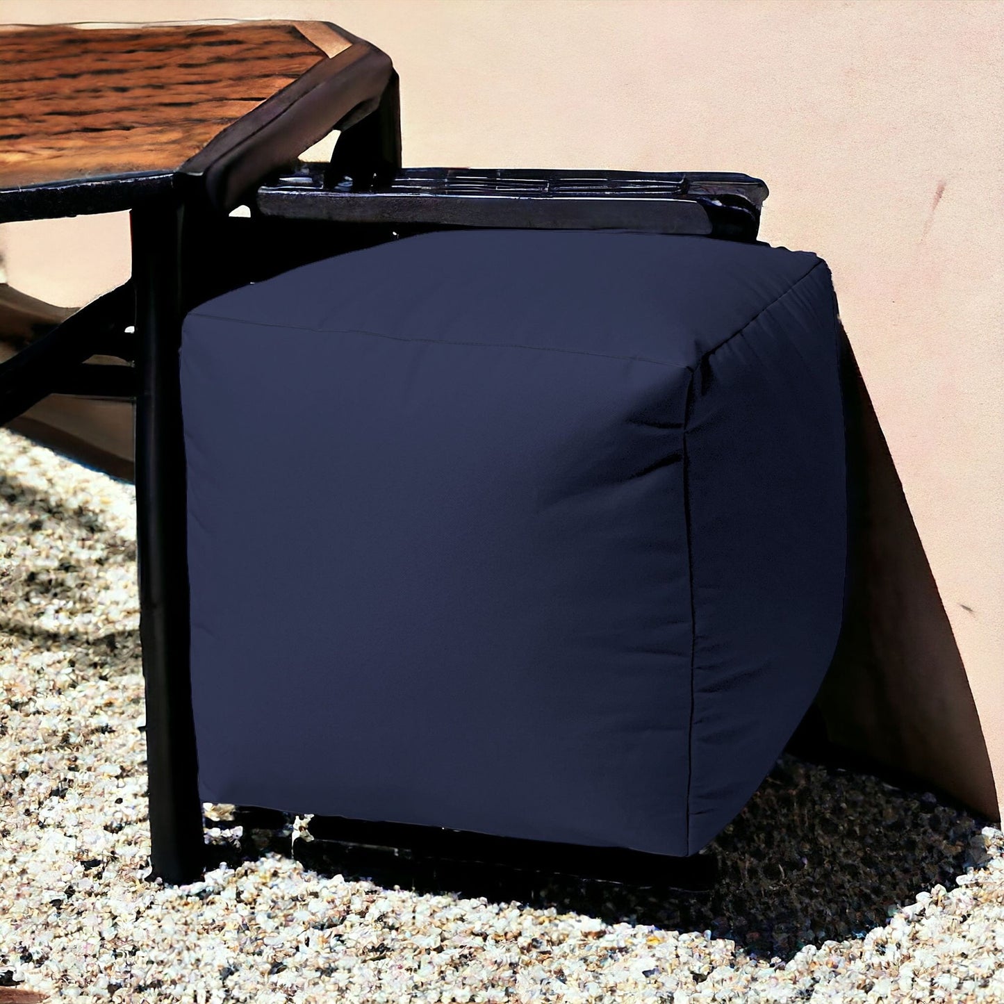 17" Cool Warm Indigo Blue Solid Color Indoor Outdoor Pouf Ottoman