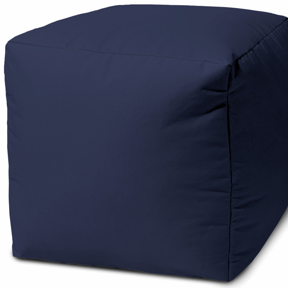 17" Cool Warm Indigo Blue Solid Color Indoor Outdoor Pouf Ottoman