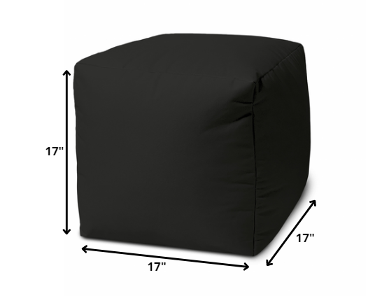 17" Cool Jet Black Solid Color Indoor Outdoor Pouf Ottoman