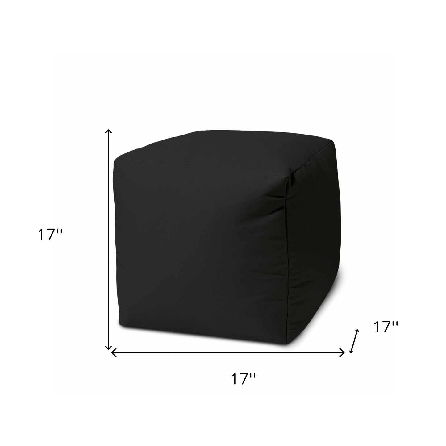 17" Cool Jet Black Solid Color Indoor Outdoor Pouf Ottoman