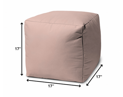 17" Pale Pink Canvas Cube Outdoor Pouf Ottoman