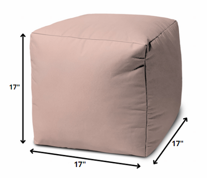 17" Pale Pink Canvas Cube Outdoor Pouf Ottoman