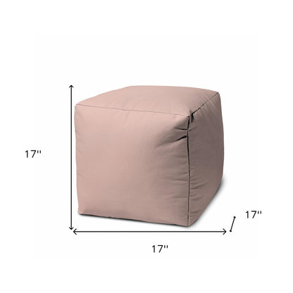 17" Pale Pink Canvas Cube Outdoor Pouf Ottoman