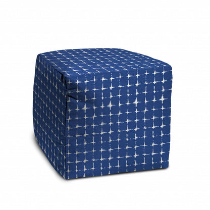 17" Blue and White Polyester Cube Geometric Outdoor Pouf Ottoman