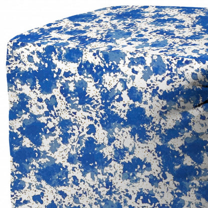 17" Blue and White Polyester Cube Abstract Outdoor Pouf Ottoman