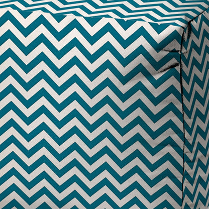 17" Turquoise and White Polyester Cube Chevron Outdoor Pouf Ottoman