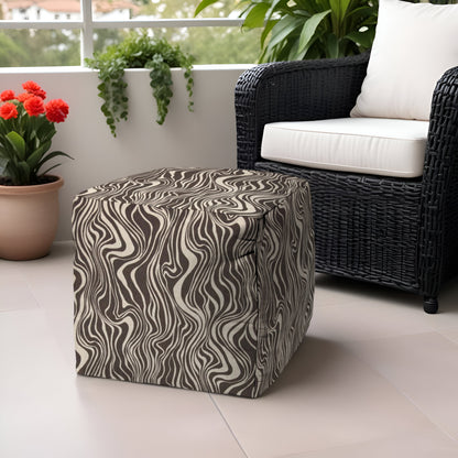 17" Brown Polyester Cube Abstract Indoor Outdoor Pouf Ottoman