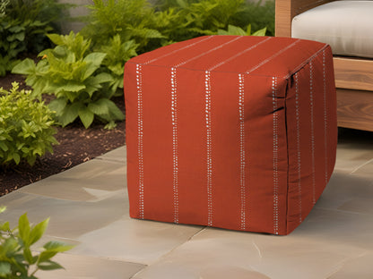 17" Taupe Polyester Cube Striped Indoor Outdoor Pouf Ottoman