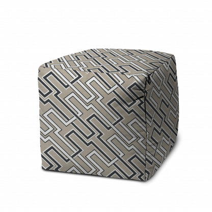 17" Taupe Polyester Cube Geometric Indoor Outdoor Pouf Ottoman